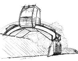 Hand-drawn sketch of an arched agricultural machine moving over a crop row or compost windrow.